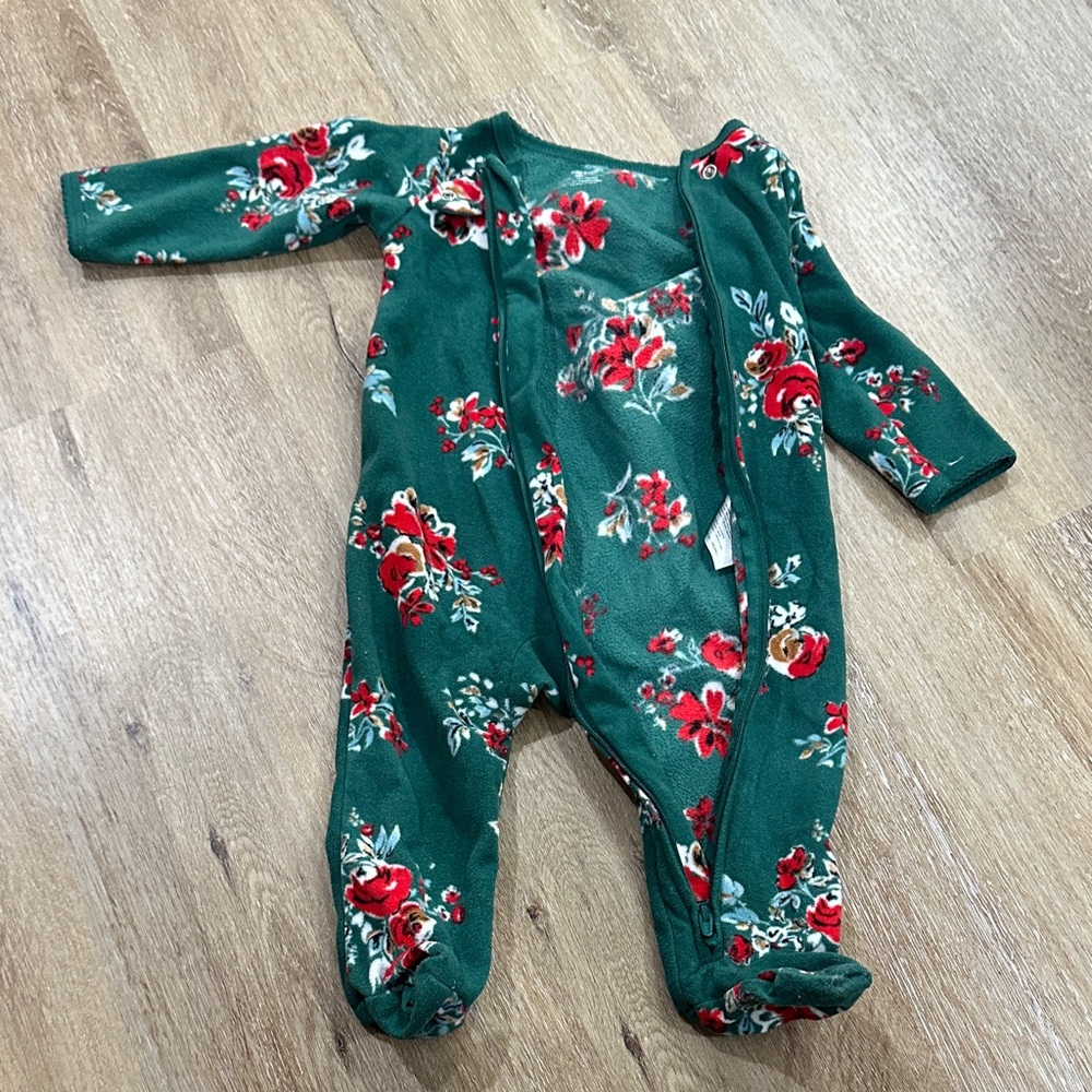 Floral Green Kids One Piece fleece festive
